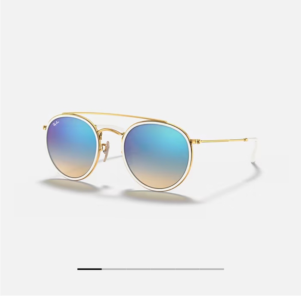 Ray-Ban Gold Frame Round Sunglasses with Blue Gradient Lenses